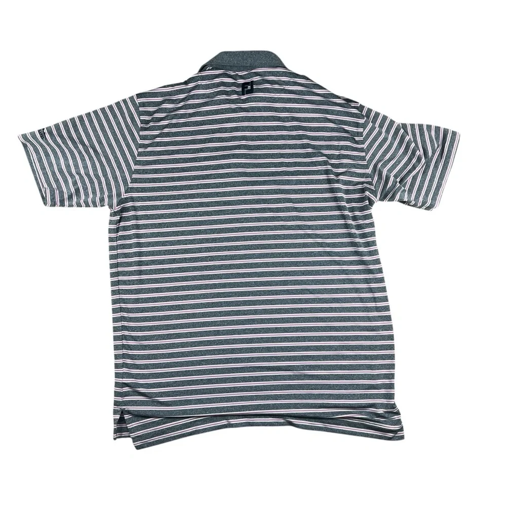 Footjoy FJ Polo Shirt Men's XL Grey Pink Golf Striped Athletic‎ Preppy Stretch